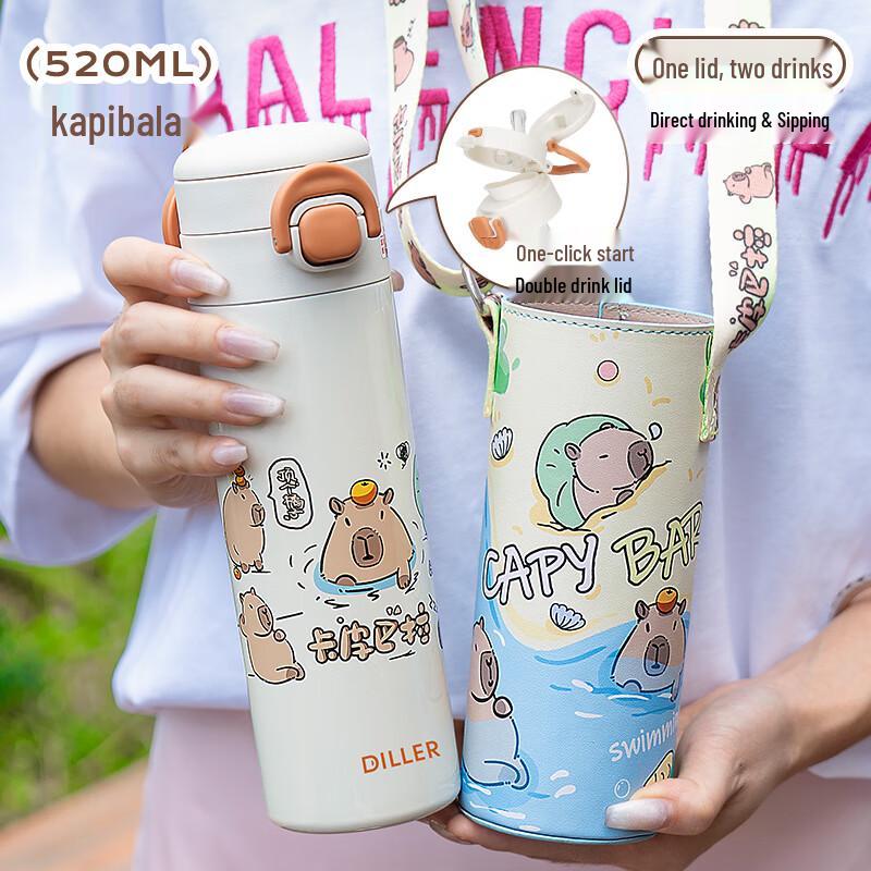 Dillerbear Capybara Kids Insulated Straw Water Bottle