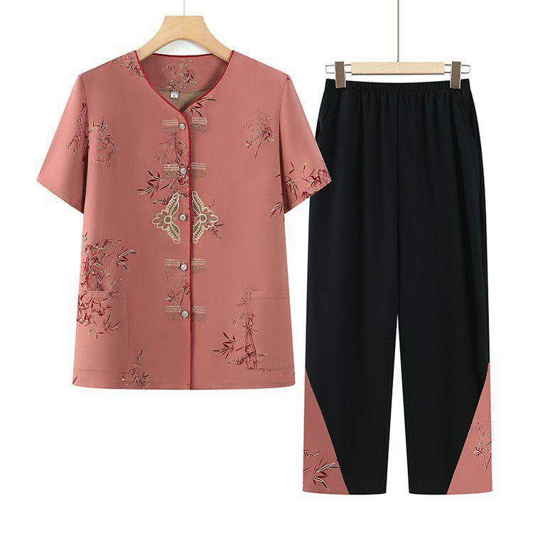 Elderly Women's Casual Summer Two-Piece Outfit