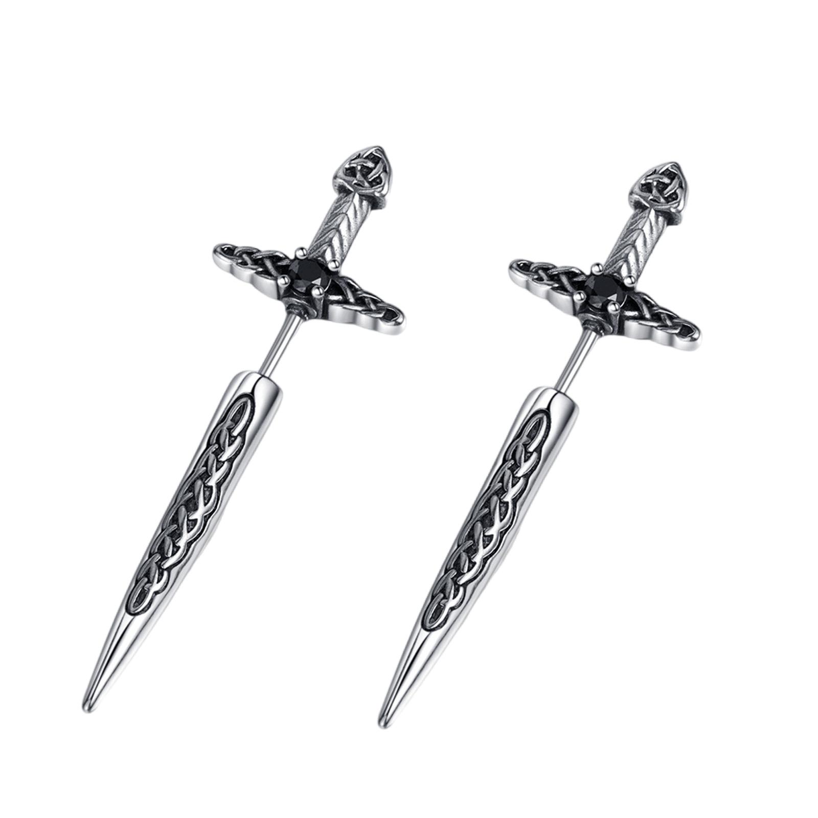 

1 пара серег-гвоздиков в виде мечей из нержавеющей стали, модные серьги-пусеты, стильные серьги-гвоздики, серьги-подвески для повседневной носки и вечеринок