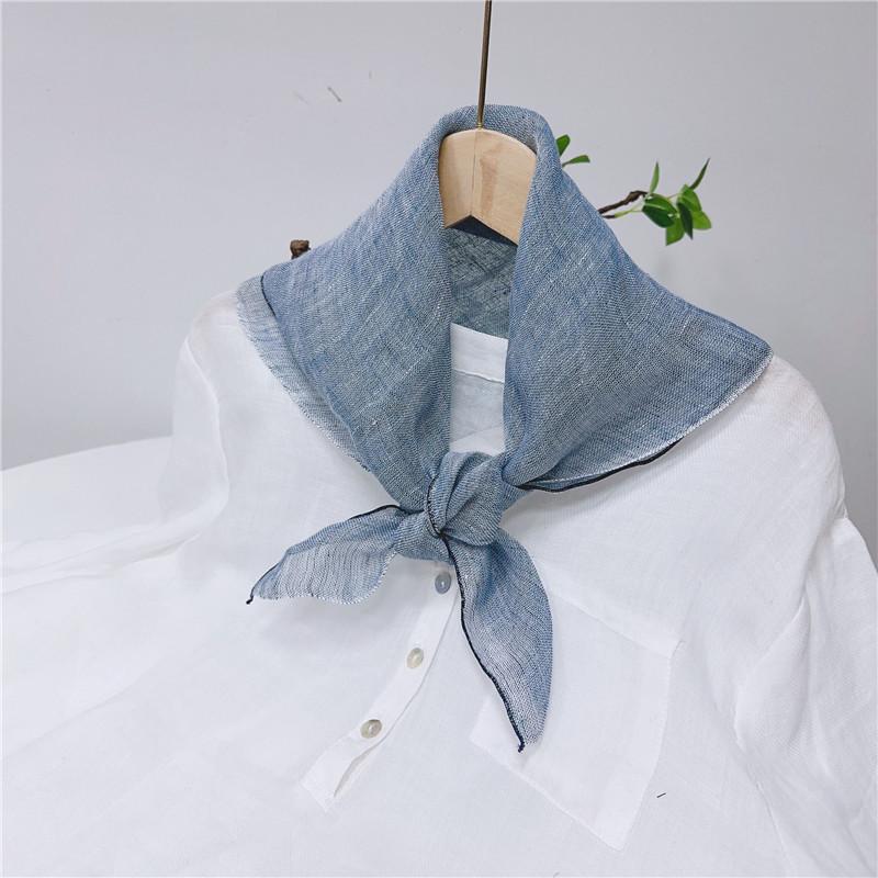 Retro Small Plaid Linen Square Scarf Literary And Versatile Women'S Summer Neck Protection Small Silk Scarf Scarf Accessories