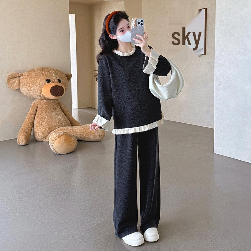 2025 Autumn/Winter Korean Style Slimming Lace Maternity Hoodie Set 2XL