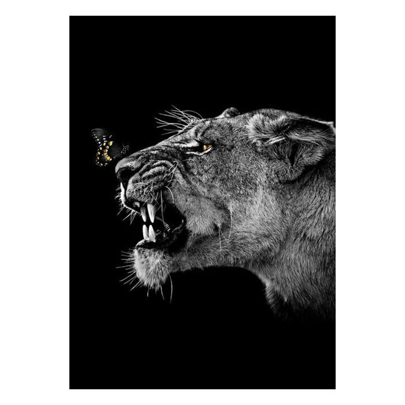 Schwarz-weiße Tiere Kunst Löwe Leinwand Malerei Moderne Poster und Drucke Wandbilder für Wohnzimmer Home Cuadros Dekor