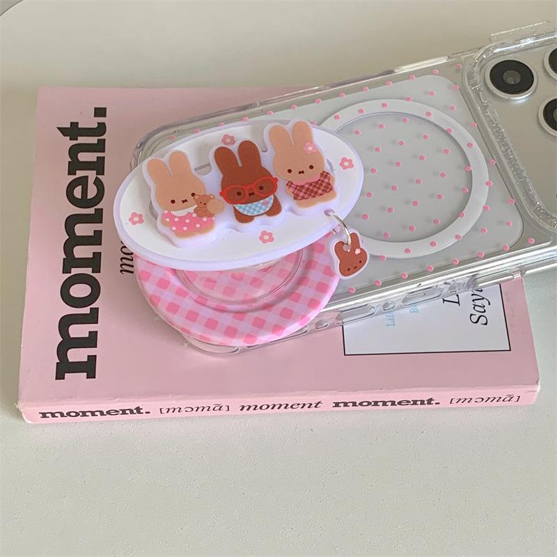 Polka Dot Plaid Rabbit Magnetic Stand Case for iPhone 17/16 Pro Max/15 Pro