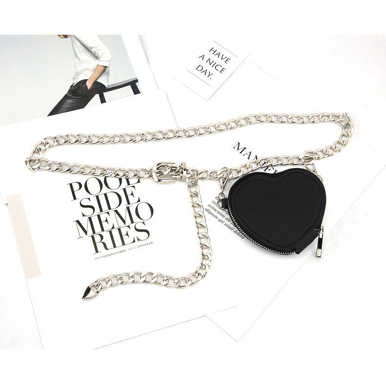 Metal Fashion Women Waist Chain With Detachable Heart Shaped Pendant Bag