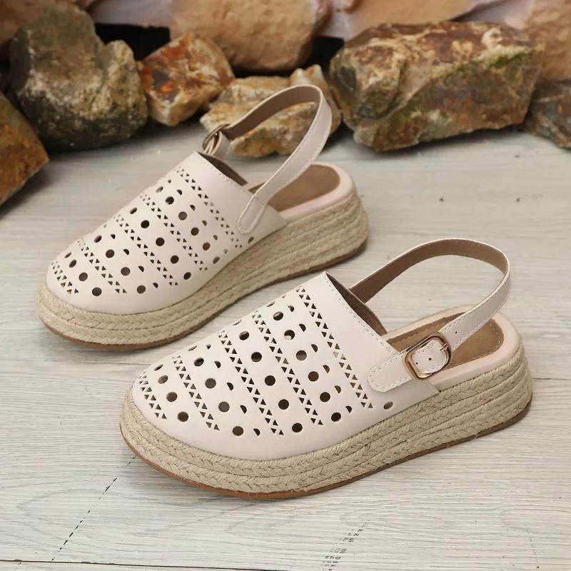 Fashion 2025 Summer New Fur Woven Platform Baotou Hollow Sandals for Women