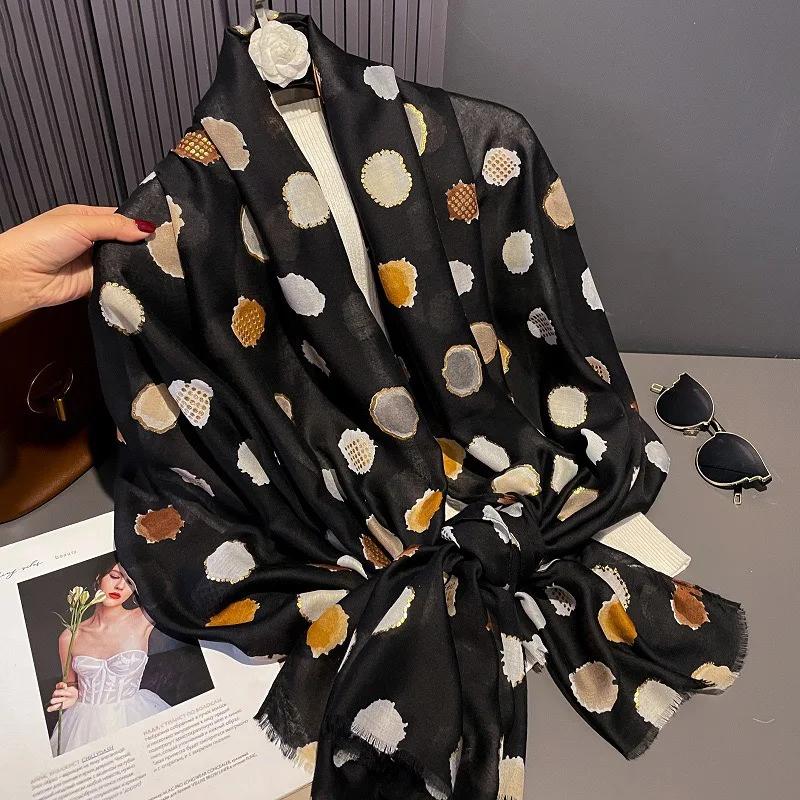 Women Lurex Polka Dot Fringe Cotton Viscose Shawls Scarf Lady High Quality Thin Wrap Beach Stole Bufandas Muslim Hijab 180*90Cm