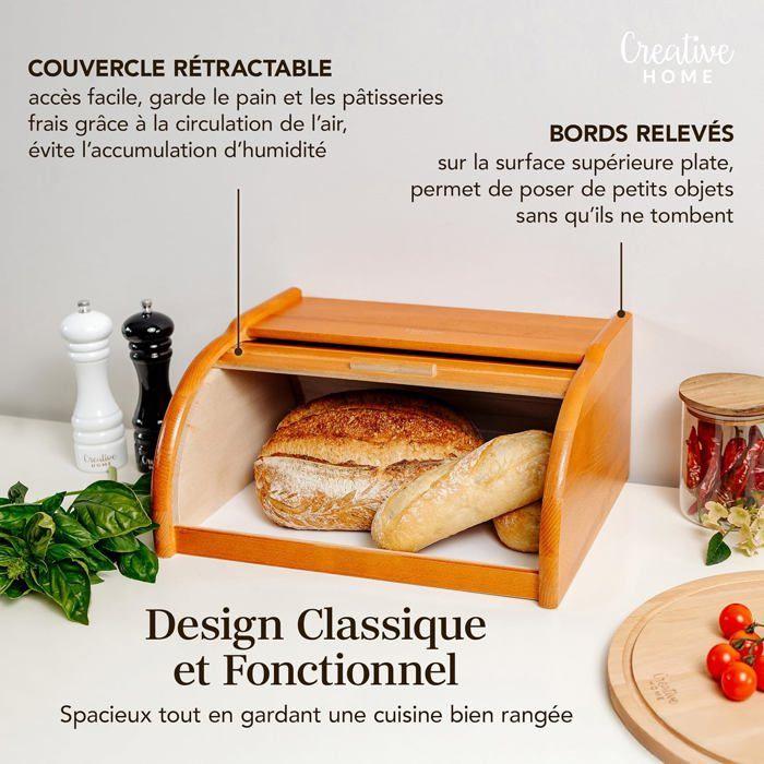 Boîte à Pain - Creative Home - Aulne - Bois de Hêtre - 38 x 28,5 x 17,5 cm - Couvercle en Rouleau