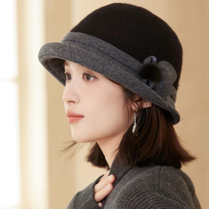 

Рыбацкая шляпа женская осень-зима корейская версия теплая британская ретро шляпа-тазик повседневная универсальная элегантная маленькая шляпа шляпа для мам One size (50-60cm) чёрный
