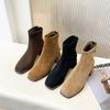 Classic French Suede Short Boots Women's 2025 Autumn and Winter Thick Heel Square Head Versatile Thin Boots Korean High Heel Fashion Boots