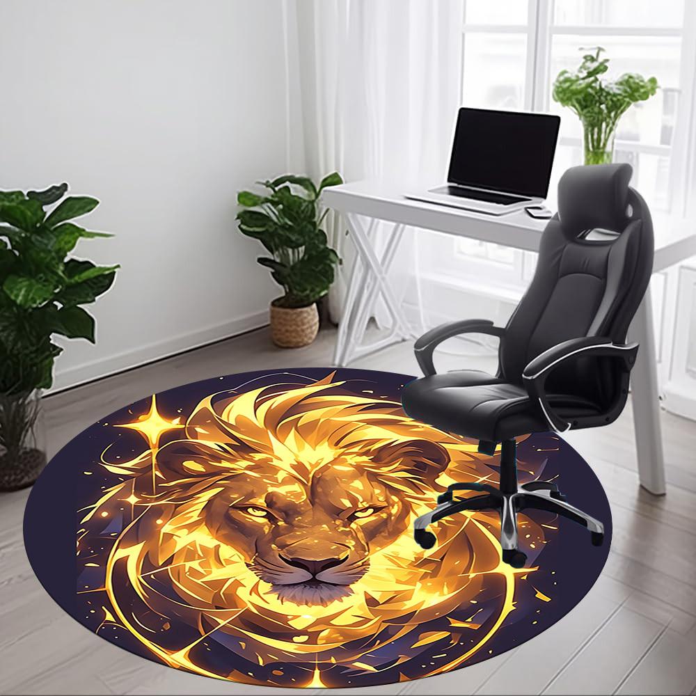 1pc Lion Flame Office Round Area Rug, Under Office Chairs Bedroom Living Room Home Decor, Room Deco