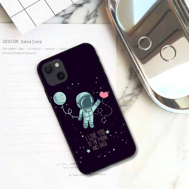 Cute Cartoon Astronaut Star Space Phone Case For IPhone 13 12 11 XS X 8 7 6 Plus Mini Pro Max SE 2022 Soft Black Phone Cover