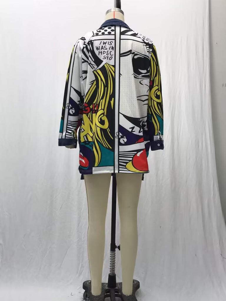 Geacă de vânt din denim pentru femei 2025: Model Abstract Creativ, Croială Largă, Jachetă Denim Spălat