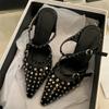 Fashion Eilyken 2025 New Design Rivet Crystal Wedges Heels Slippers Women Narrow Band Buckle Strap Elegant Pumps Mules Shoes