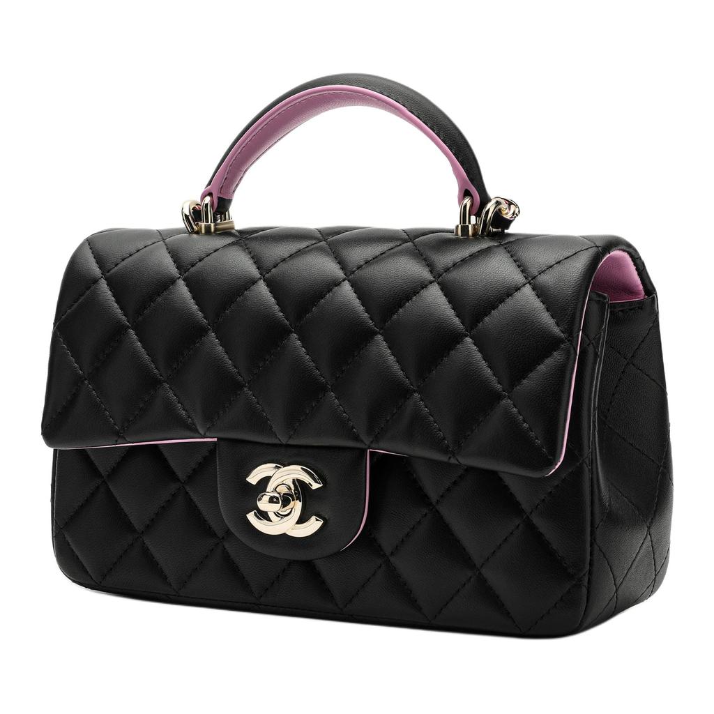 Chanel Mini Classic Flap Bag With Handle Black/Pink AS2431 AS2431-B10324-NN021