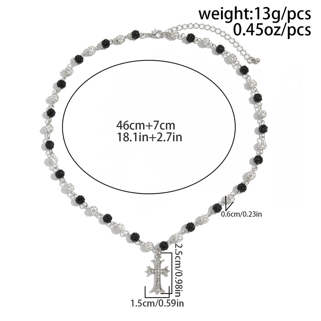 High-end Diamond-encrusted Cross Necklace Men's Hip-hop Niche Men's Diamond Ball Splicing Collarbone Chain Jewelry