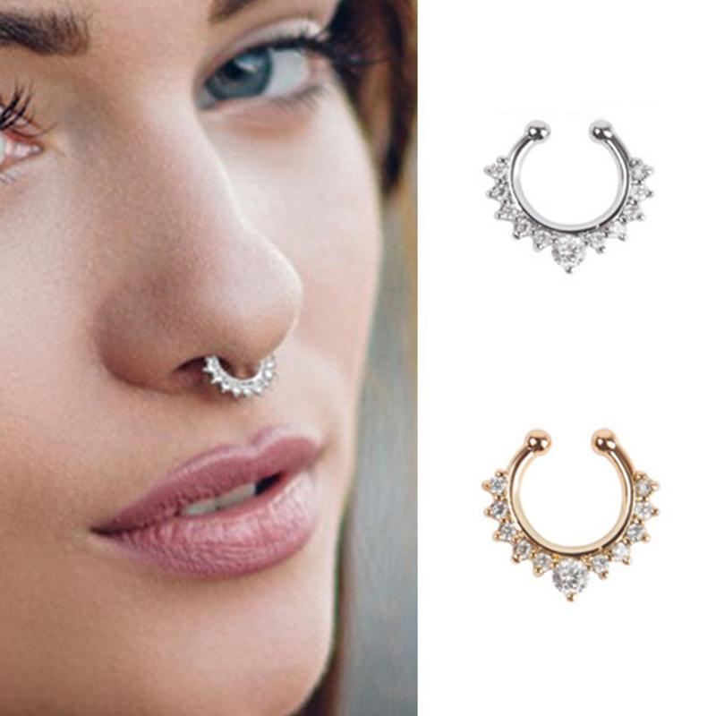 1 Stück Fake Piercing Nasenring für Damen Clip Septum Rock Hip Hoop Punk Kristall Körperschmuck Fake Piercing Nasenstecker