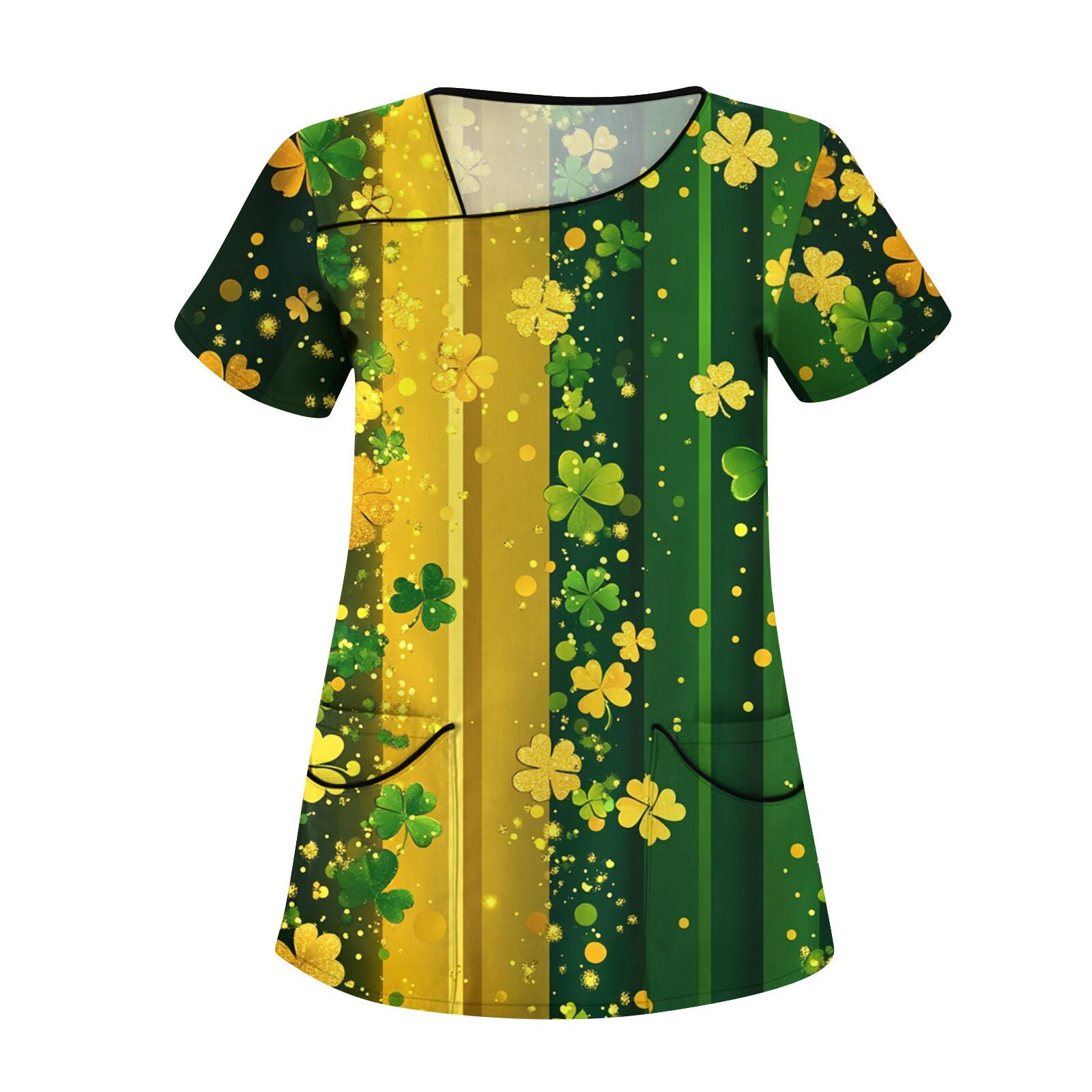 

Женская повседневная рабочая одежда с короткими рукавами и наклонным воротником с принтом и двойными карманами XL жёлтый