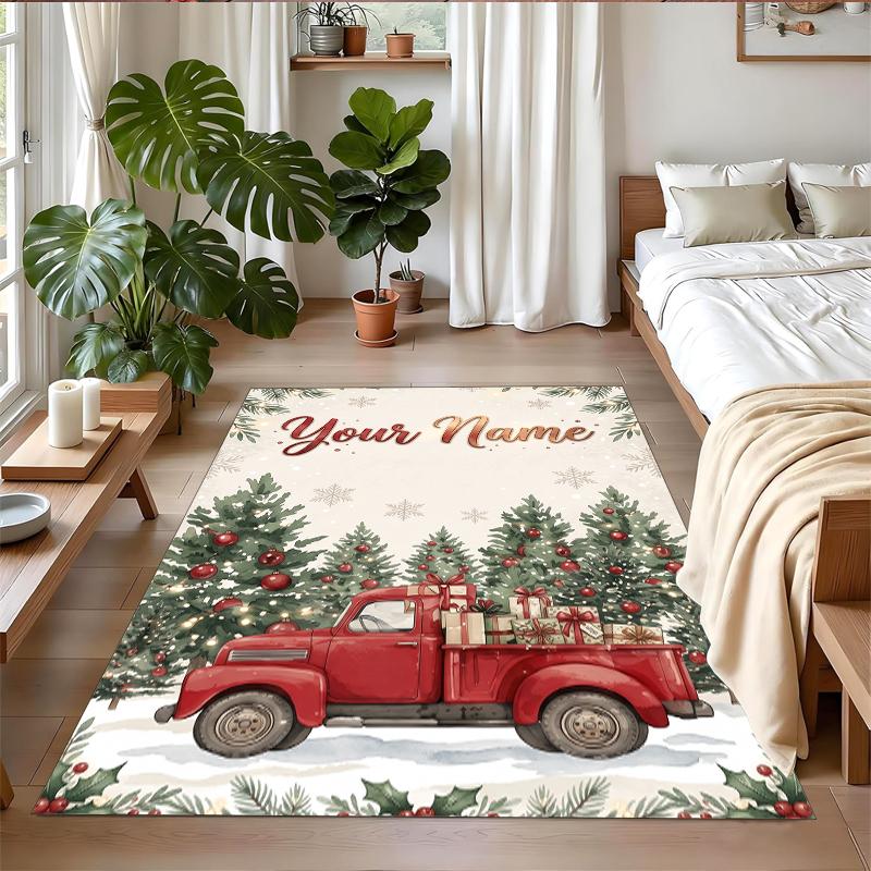 Christmas Custom Name Printed Square Area Rug Soft Non Slip Floor Carpet For Bedroom Holiday Gift