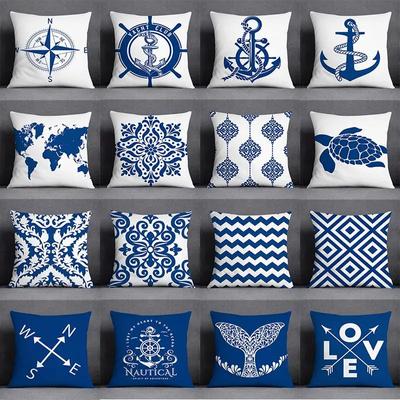 Capa de almofada quadrada para decoração de casa de marinheiros marinhos sereia azul