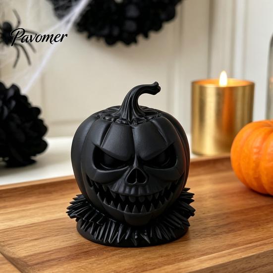 Cool Personalized Festive Props 3D Printed Evil Pumpkin Head Figurine with Ruffled Collar, Gothic Dark Thrilling Party Atmosphere Decor Jack O Lantern