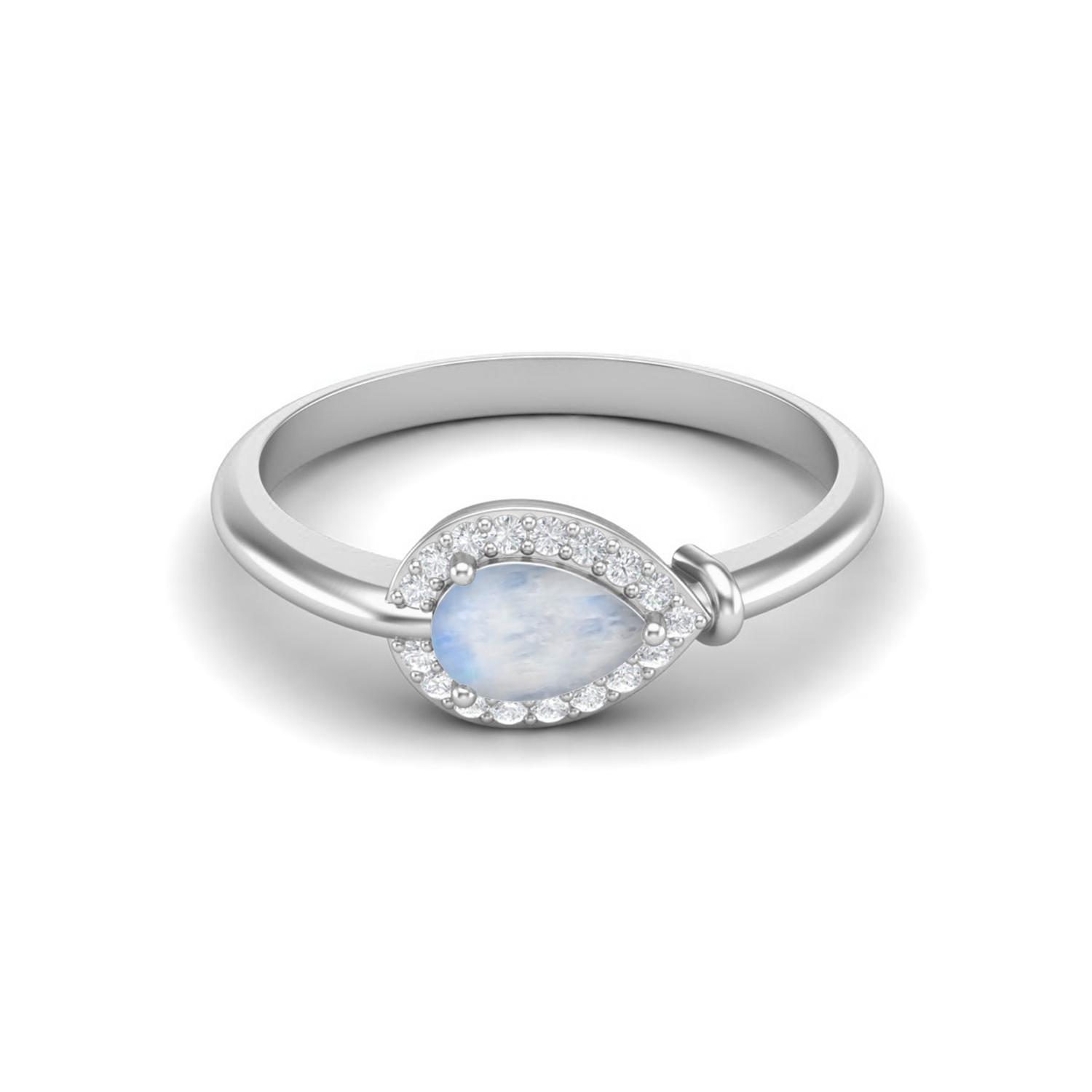6X4 mm Pear Moonstone 925 Sterling Silver Women Halo Solitaire Engagement Ring 9 белый