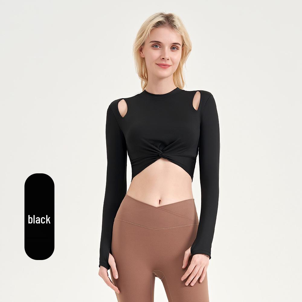 U-Back Long Sleeve Yoga Top with Semi-Fixed Teardrop Cups - Breathable, Quick-Drying Fitness Wear for Autumn & Winter