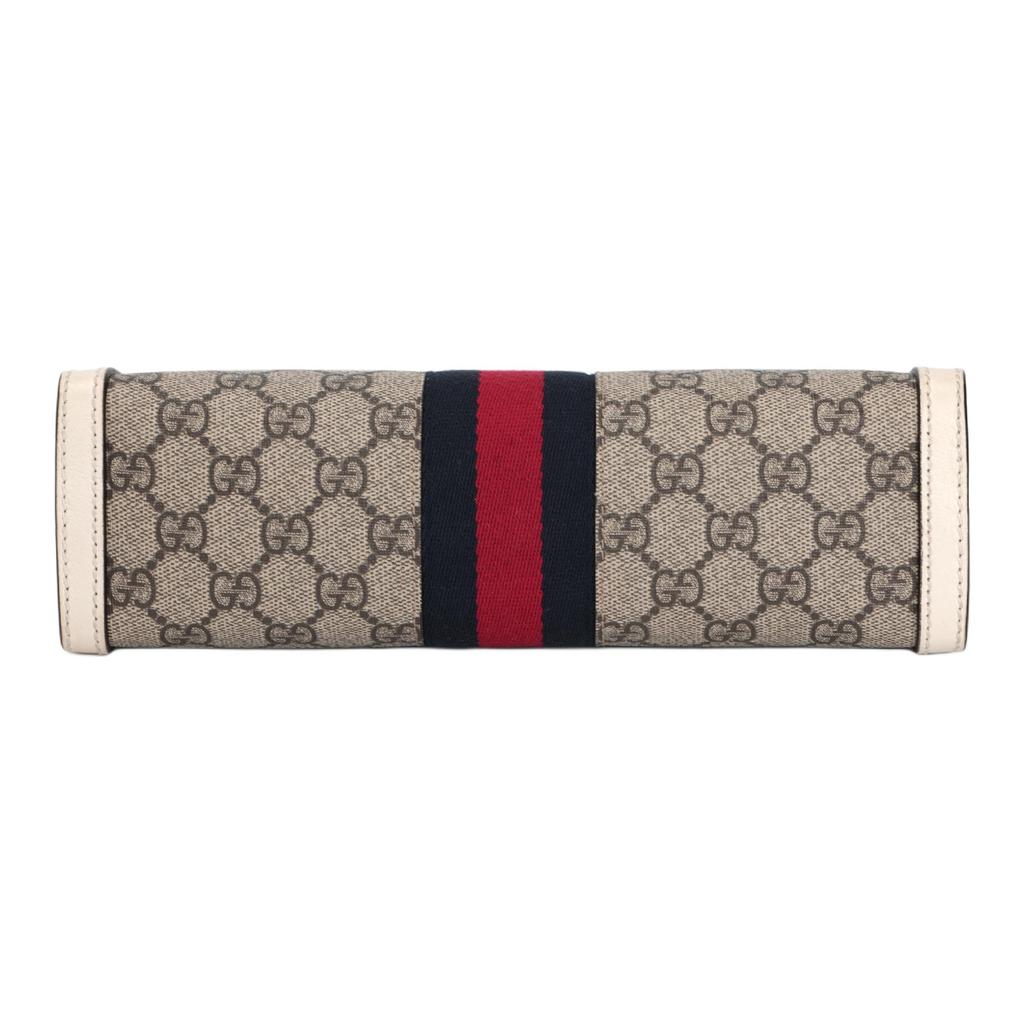 Gucci Ophidia Vintage Logo Stripe Web Chain Canvas And Leather Envelope Clutch Bag Women Bags Ebony White 503877-K05NB-9794