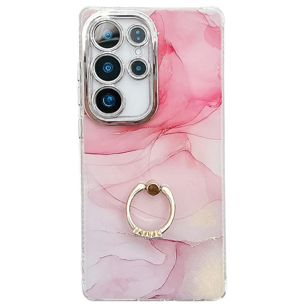 For Samsung Galaxy S25 Ultra Case with Kickstand IMD Marble Pattern Electroplated Phone Cover