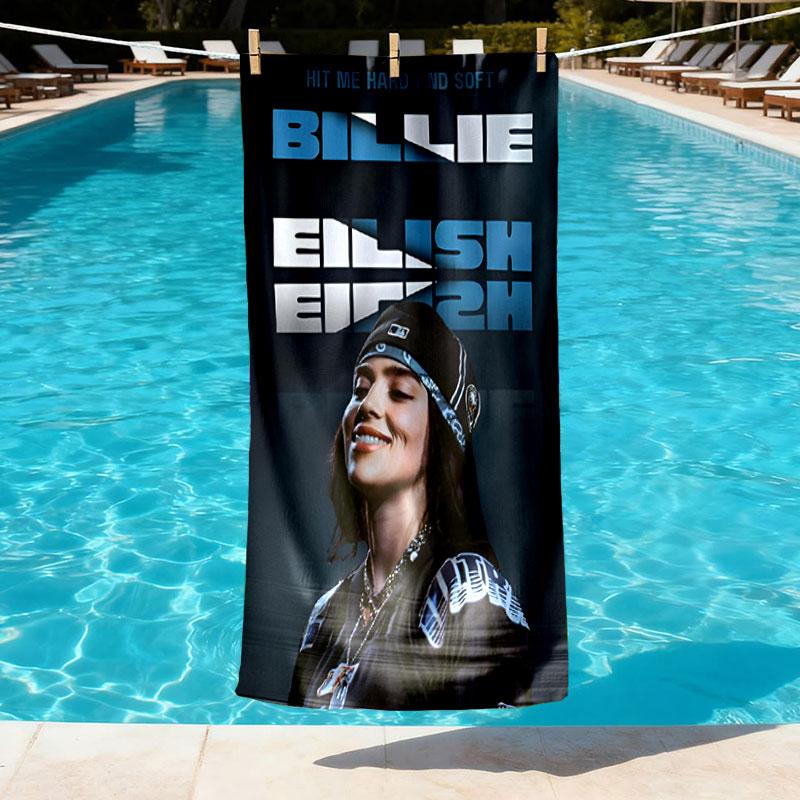 Billie Eilish Print Beach Towel Design, Soft, Lightweight. for Home Bathroom, Spa, Pool, Yoga, Surfing, Camping, Gift for Family, Friend