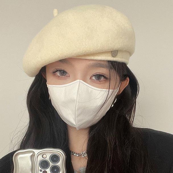 Simple Decor Wool Beret Hats Elegant Solid Color Elastic Painter Cap Lightweight Berets for Women Daily Use