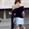 Slim Fit Y2K Crop Top Women Ribbon Slanted Shoulder Top Fashion Off Shoulder Shirt Top  Girls