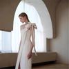Single shoulder bow split long dress feeling banquet dress niche design elegant dress
