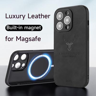 Lusso Business Pelle Scamosciata Cervo Magnetica per iPhone 16 15 14 13 12 11 Pro Max Plus per Magsafe Antiurto Ricarica Wireless Cover