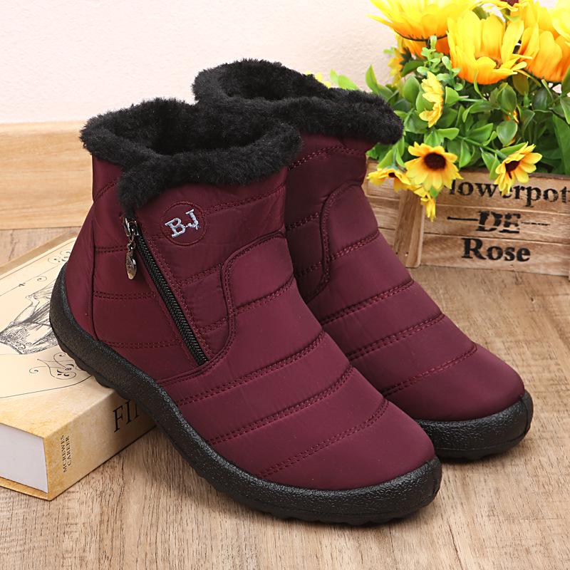 Übergröße Damen Winter Baumwollstiefel mit hohem Absatz, Seitenreißverschluss und Schirmstoff