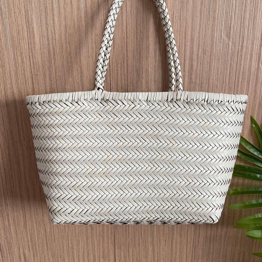 Dragon Diffusion Women's Genuine Leather Woven French Basket Bag
