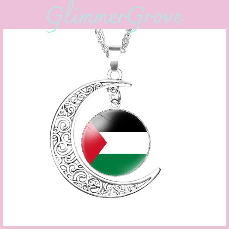 Handcrafted Palestinian Flag Design Moon Pendant Necklace Factory Direct Sale