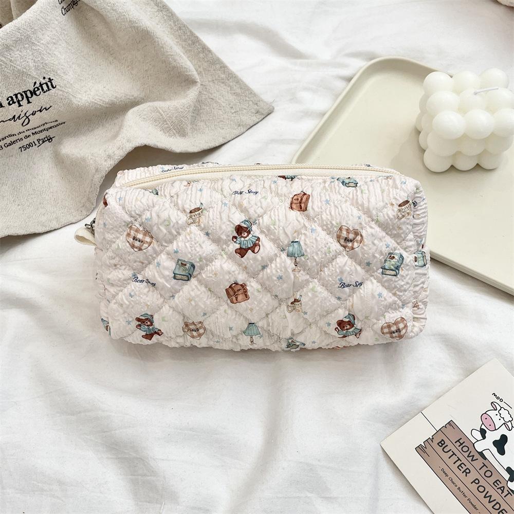 Cute Cartoon Women's Cosmetic Bag College Girls Stationery Pencil Case Handbags Quilted Cotton Ladies Makeup Storage Bags Purse