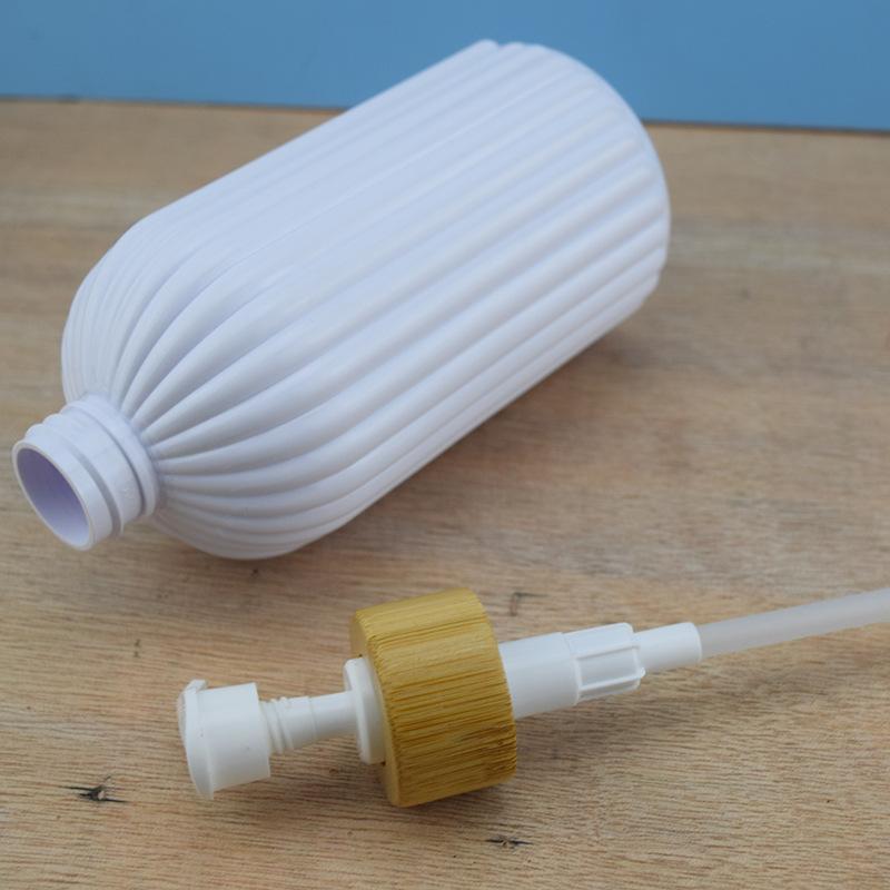 500ml Refillable Soap Dispenser Bamboo Pump Striped Bathroom Organizer Shampoo Conditioner Lotion & Body Wash Multi-Use