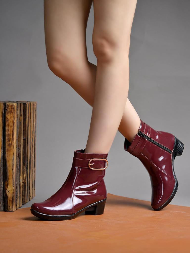 Shoetopia Damen Chunky Heel Kurze Stiefeletten mit rutschfester Sohle, Bequeme Trendige Knöchelboots | Weiche Gepolsterte Sohle | Lässig, Party & Winter