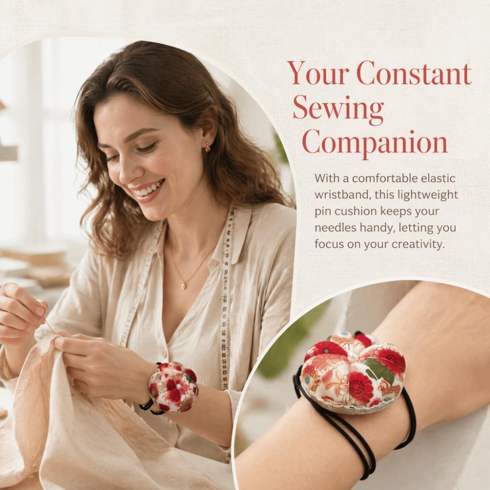 Red Wrist Strap Pin Cushion Diameter 6cm Elastic Strap Pincushion Pumpkin Pin Bag  For Handcraft