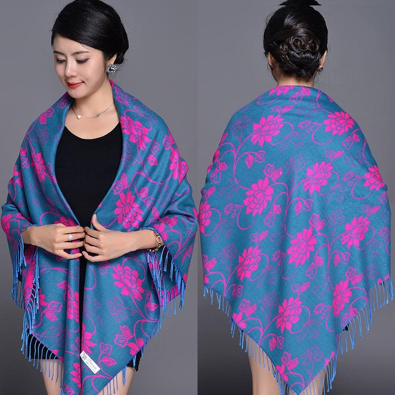 Women S Vintage Ethnic Floral Faux Cashmere Scarf Warm Large Shawl