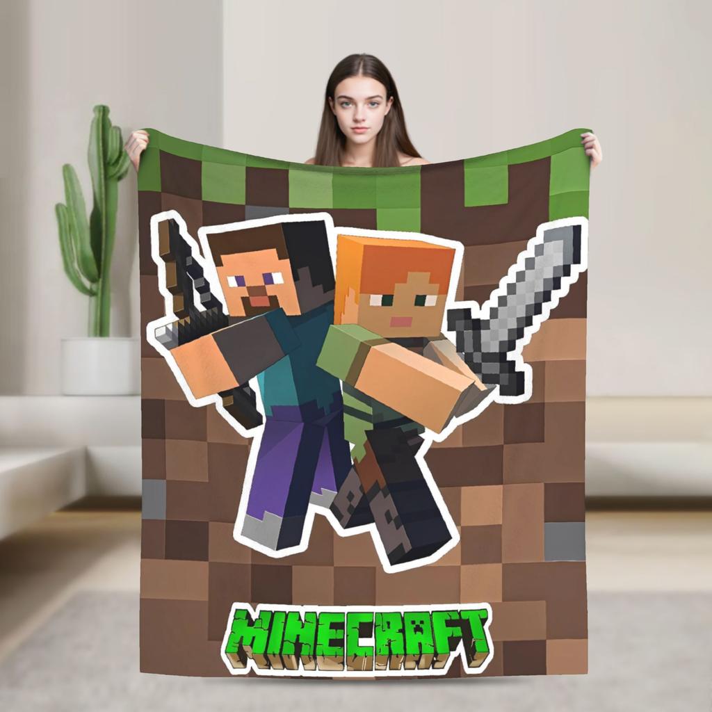 Super Soft Plush Bedding Throws Cartoon Mines Pixels Game  Blankets  For Couch Bed Camping Flannel Bedspread Bed Cover