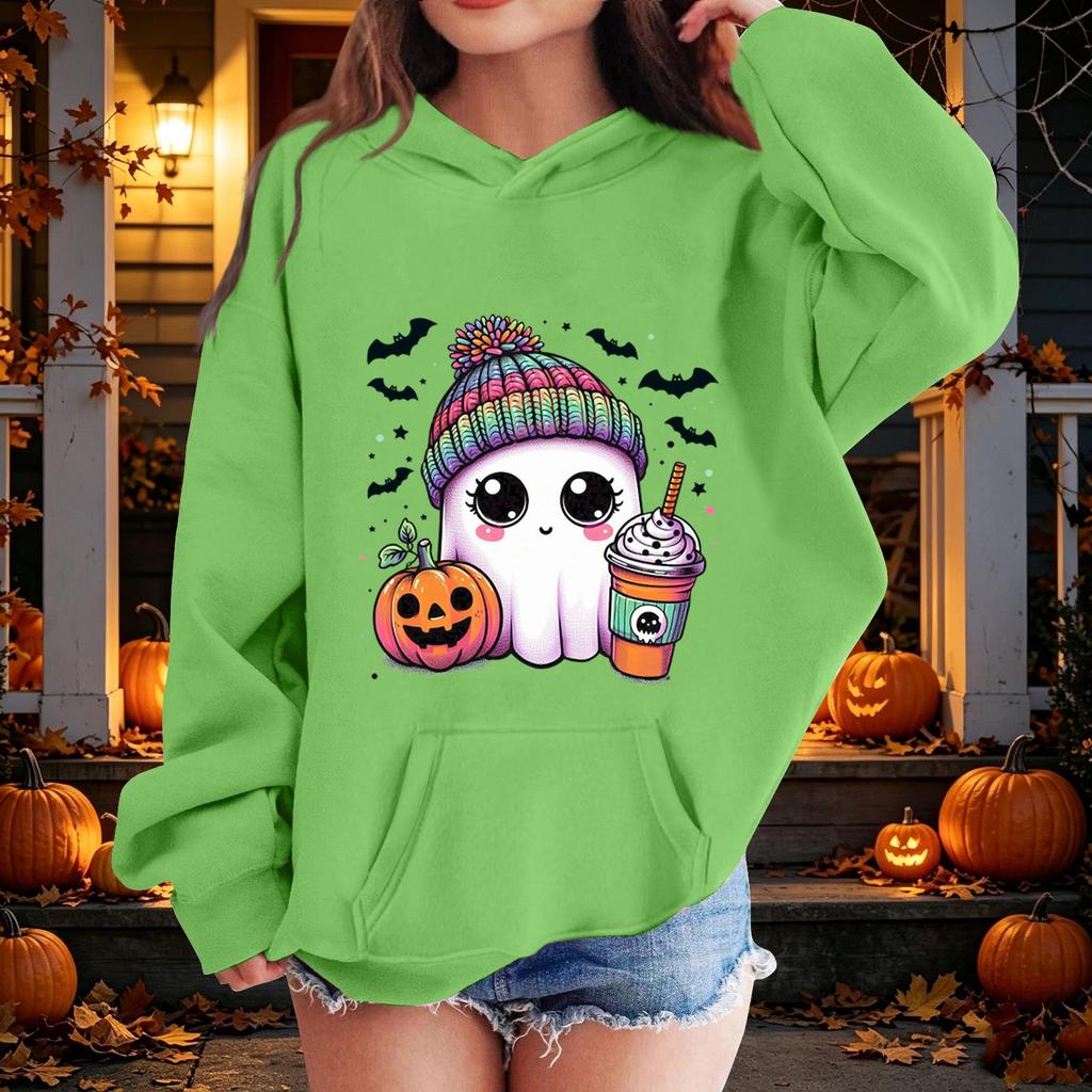 Kids Halloween Printed Hoodie, Loose Fit Casual Pullover for Boys Girls