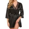 Women Nightdress Solid Color Satin Cardigan Lace Up Tight Waist Lady Nightie Female Intimate Clothes