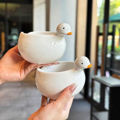 Ins Wind Ceramic Duckling Bowl, Household Cartoon Cute Children'S Tableware Fruit Oat Rice Bowl Breakfast Yogurt Bowl