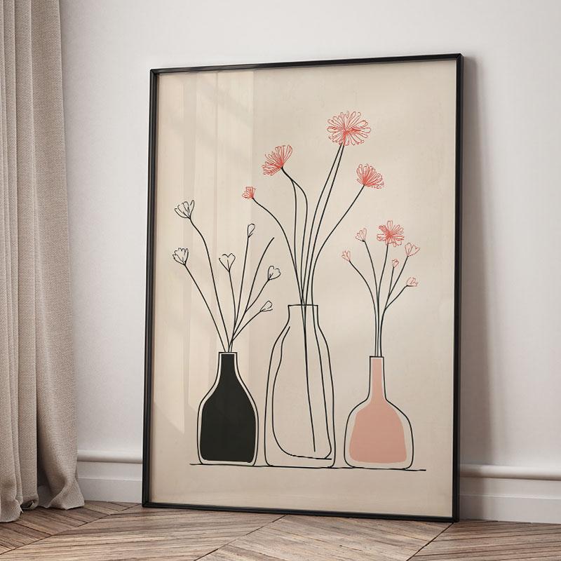 Striped Girl Coffee Vase Flower Abstract Posters Prints Wall Art Canvas Painting Hotel Bar Wall Pictures For Living Room Decor