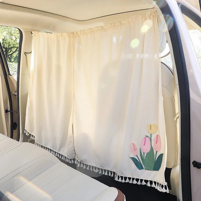 Cotton Cloth Car Divider Curtains Light Blocking Retractable Car Privacy Partition Suction Cup Curtain Car Interior Accessories