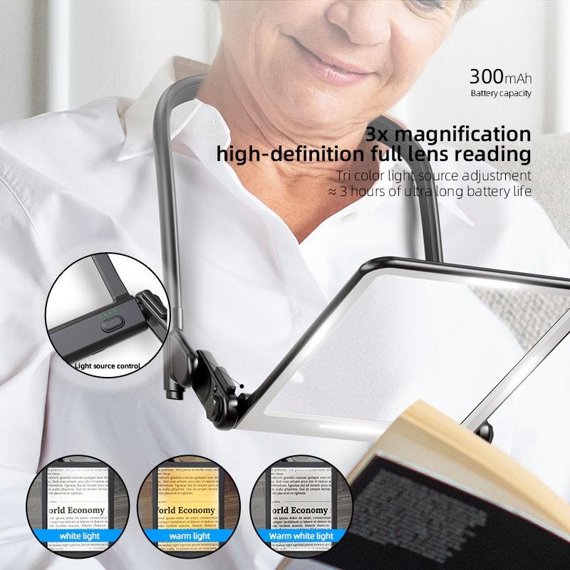 High Definition Magnifier Led Reading Magnifying Glass with Light, Multifunctional Hanging Neck, Handheld Desktop Charging
