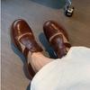 Grape mother autumn new fashion platform small leather shoes women washed horse leather pattern British style uniform loafers women