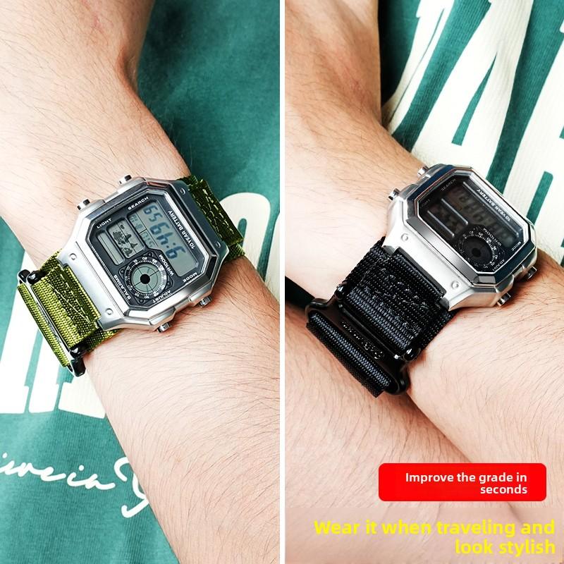 Pro Casio 3299 AE-1200WH AE1300 Řemínek k hodinkám Modifikace AE1200 Prodyšný nylon Venkovní řemínek Kovový kroužek Camouflage příslušenství